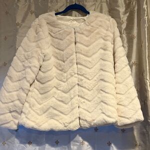 Off White Faux Fluffy Fur Coat
